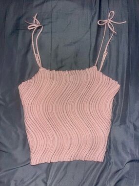 wild fable Pink Ribbed Wave Knit Tie-Shoulder Cami